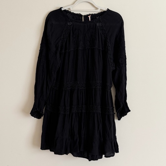 Free People Piece of Your Heart Embroidered Long Sleeve Mini Dress Black Size S - Picture 5 of 14